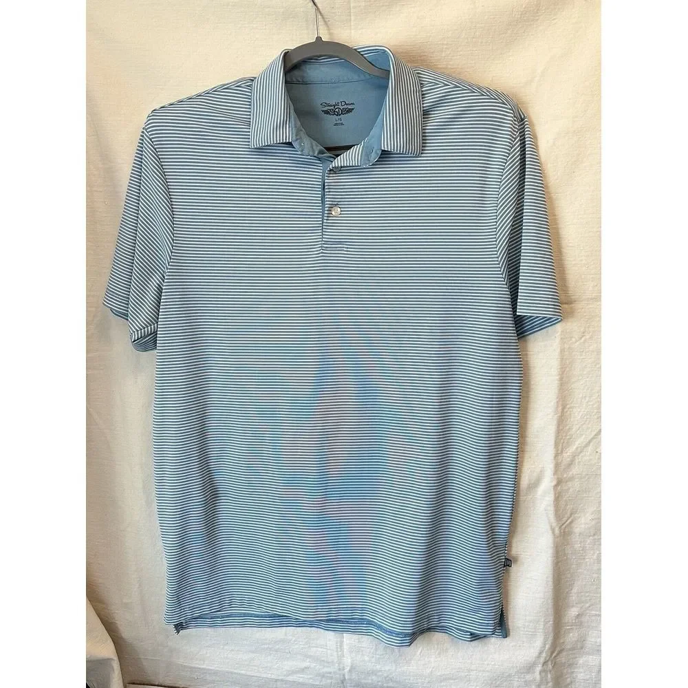 STRAIGHT DOWN Mens Golf Polo Shirt BLUE White Striped Short Sleeve Stretch L